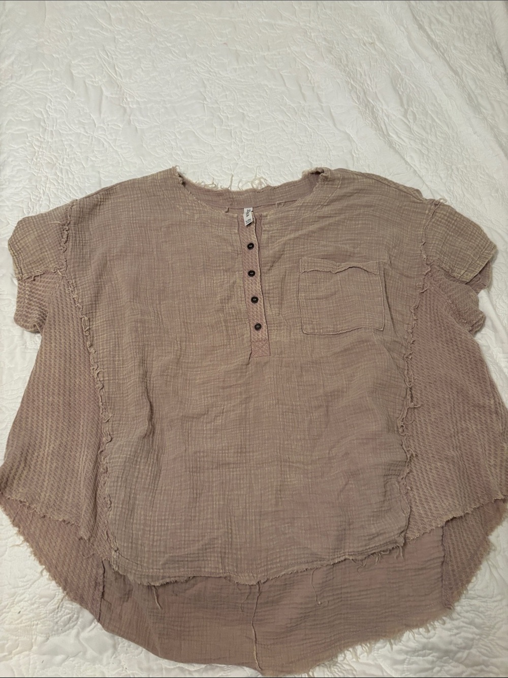Lightweight Mauve Gauze Button Henley Top